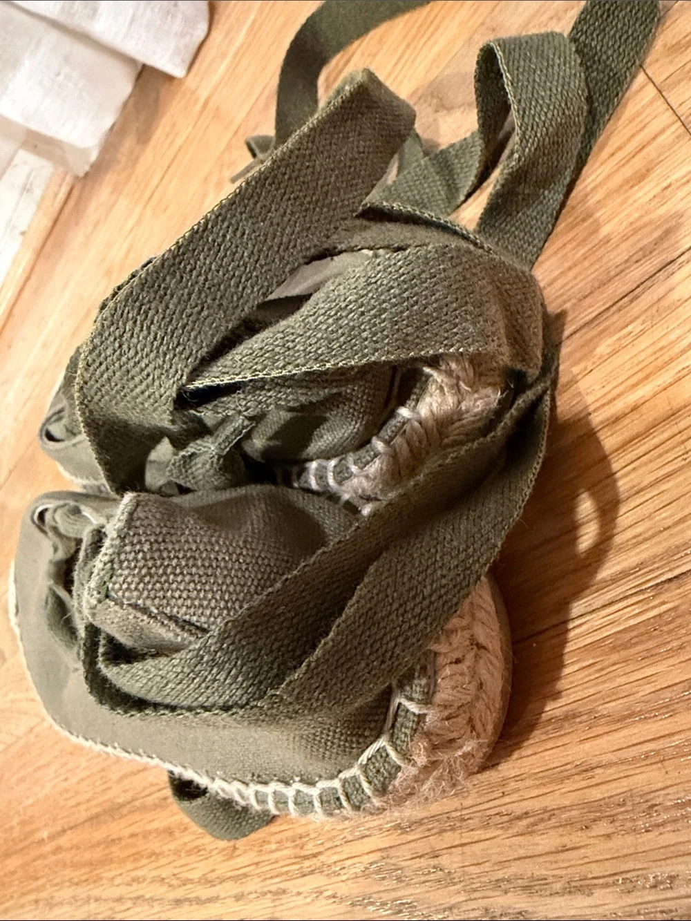 J. Crew Olive Green Lace-Up Canvas Espadrille Made in Spain Flats Excellent Cond